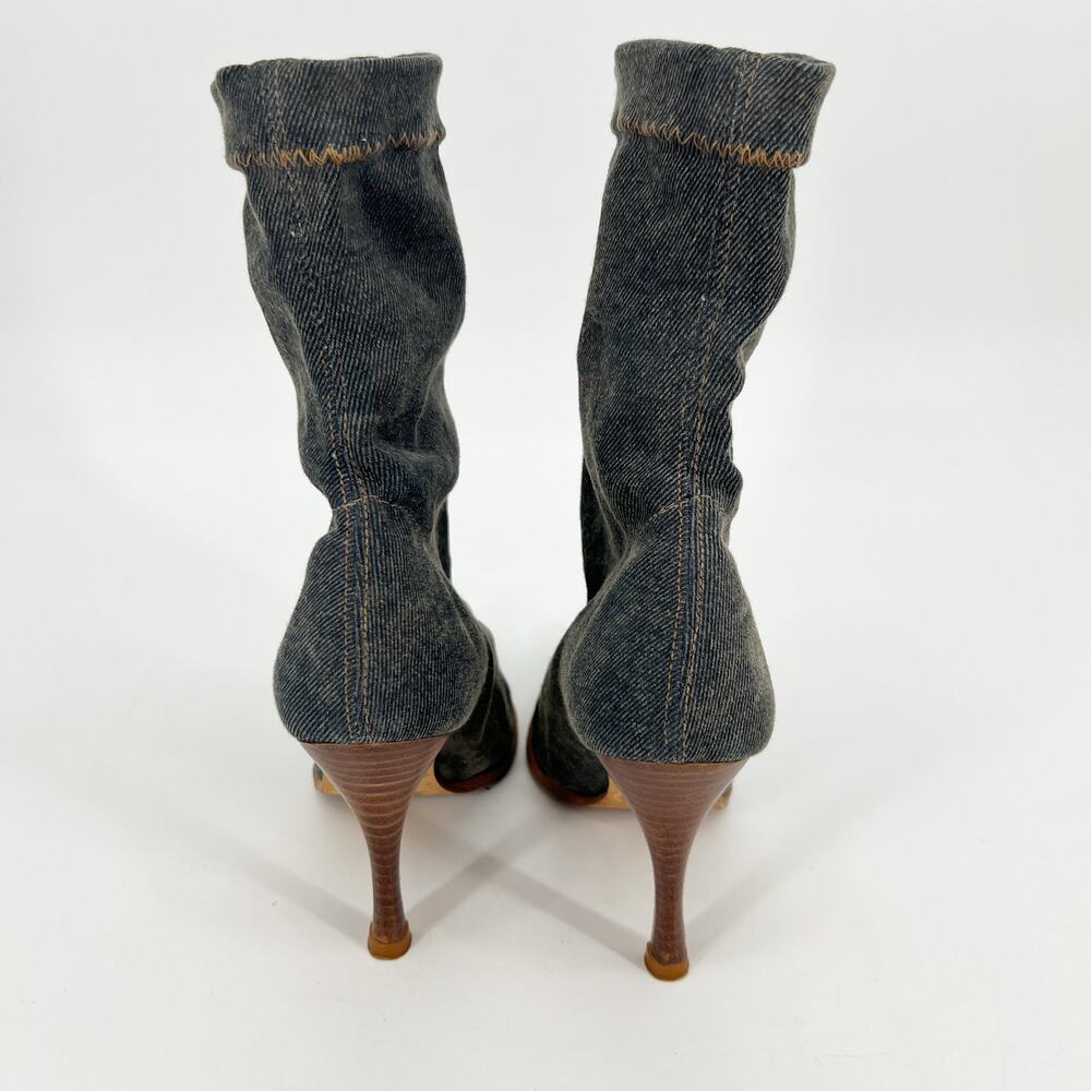 Vintage Bebe Mid Calf Stiletto Boots Womens 6M Gray Stretch Denim Pointed Toe - Picture 4 of 10